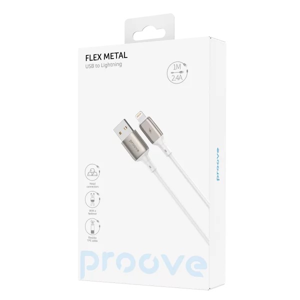 Кабель Proove Flex Metal USB to Lightning 2.4A (1m) White (CCFM20001102)